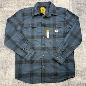 Carhartt Shirt Men Medium Blue Plaid Loose Heavyweight Flannel Work Chore NEW